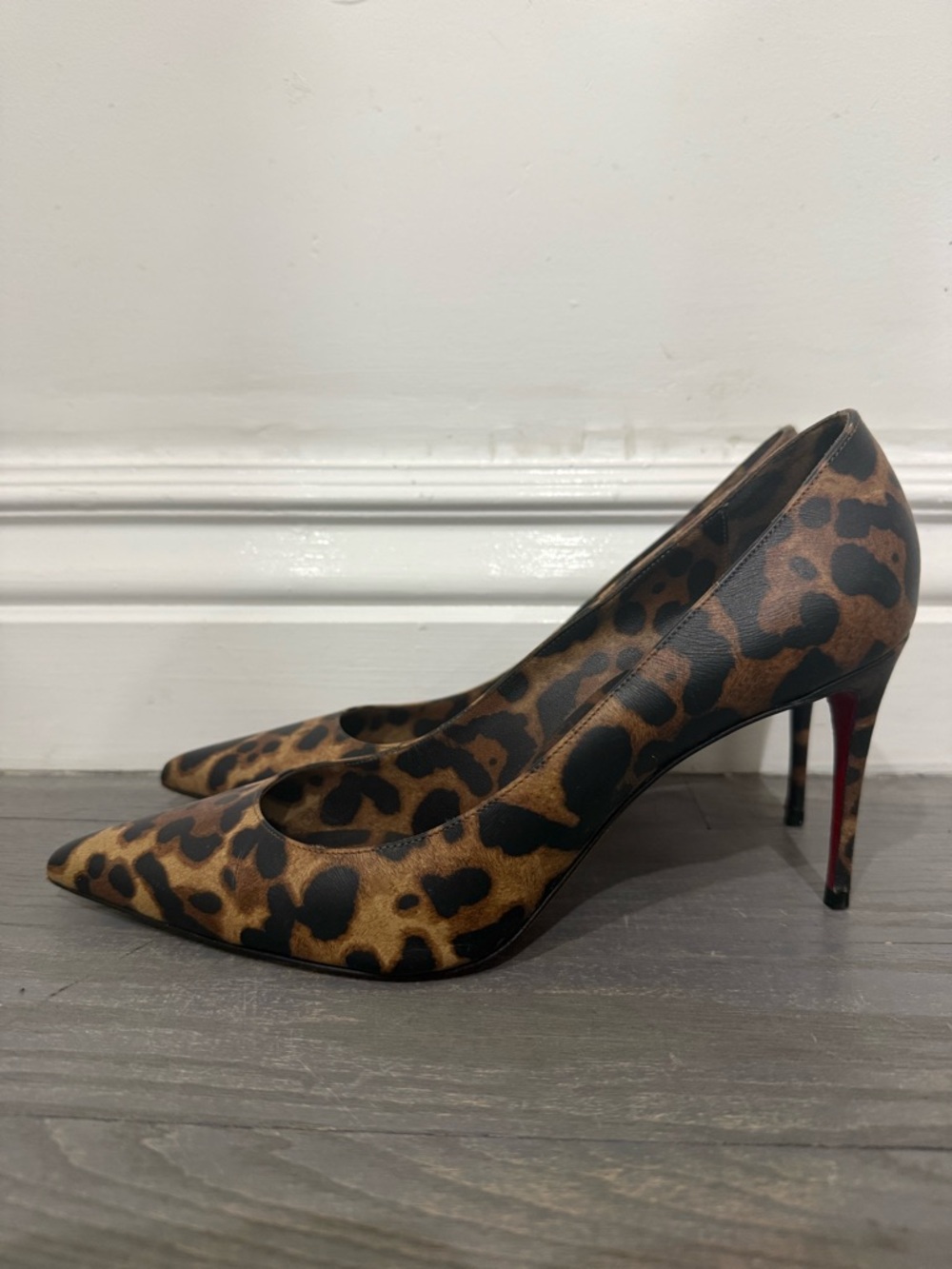 Christian Louboutin Leopard-Print Pointed Toe Pumps - Brown/Black - Picture 4 of 5